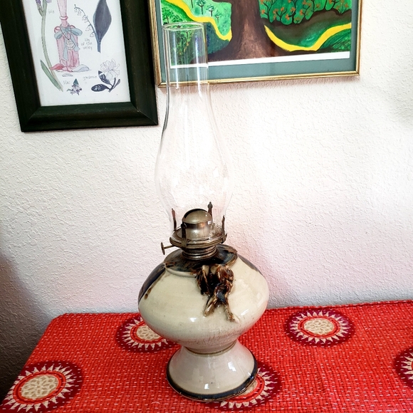 Vintage Studio Pottery Large Hurricane Lamp Beautiful Handmade glazed pottery - Picture 9 of 12